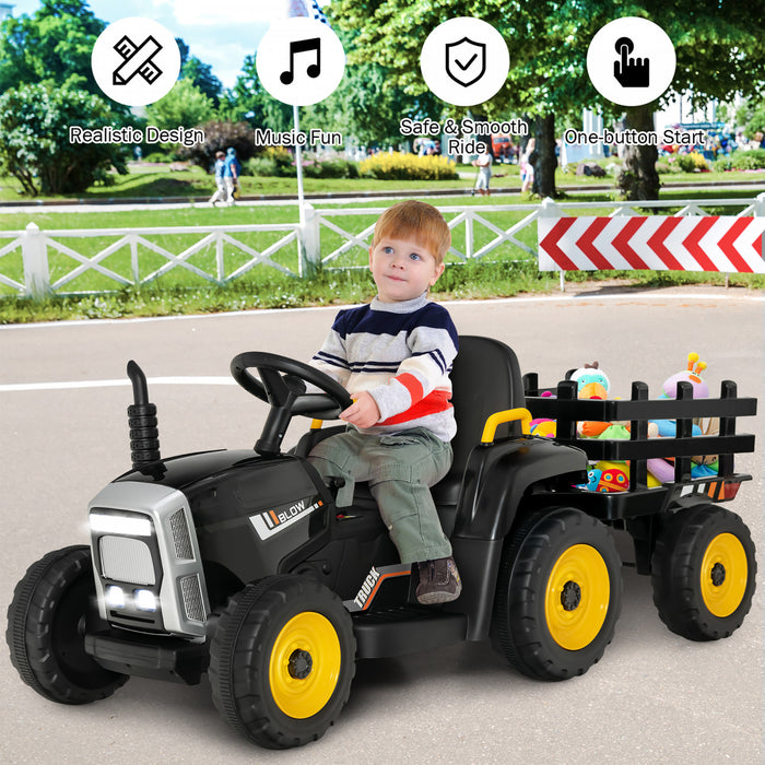 Costway Tracteur A Remorque Electrique 12v Avec Telecommande Et Lumieres Led