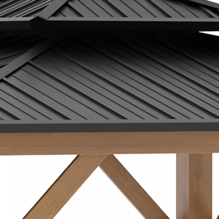 Outsunny 12' X 12' Tonnelle De Jardin A Toit Rigide Auvent Exterieur En Metal Galvanise Avec Double Toit Pour Pelouse, Au Bord De Piscine, Noir