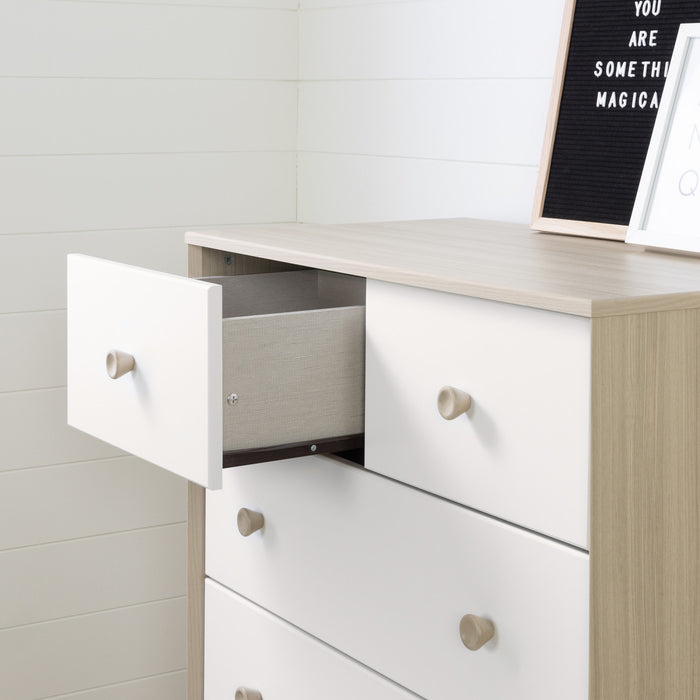 Commode verticale de rangement Yodi à 5 tiroirs - orme naturel et blanc