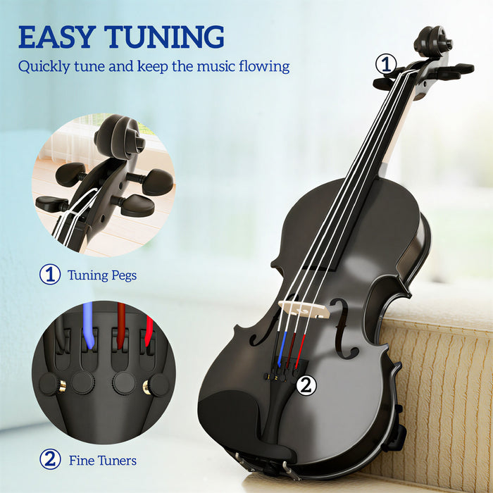 HOMCOM Kit Complet de Violon 4/4, Violon Acoustique en Bois avec Etui, Noir