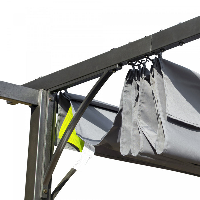 Outsunny 10' Pergola Retractable Structure Metal Epoxy Anticorrosion Noire + Toile Polyester Haute Densite Incluse Gris