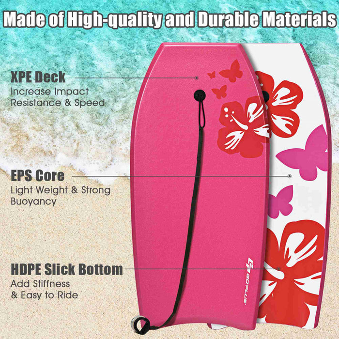 Goplus 37'' Super Leger Bodyboard Surfing W/leash Eps Core Embarque Ixpe Rose