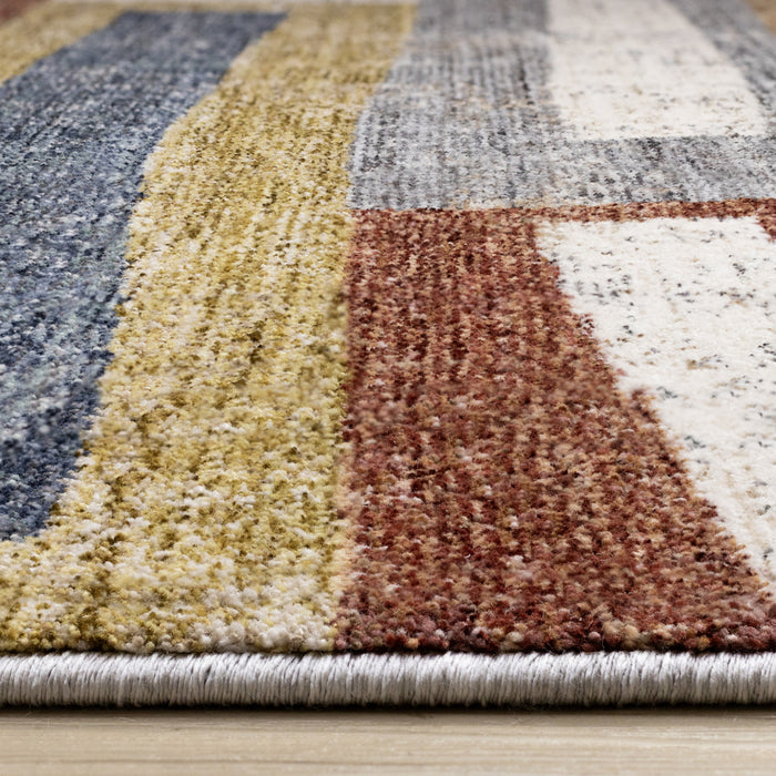 Carpette moderne et raffinée Macey grise, bleue et rouge- 7 pi 10 po x 10 pi 2 po