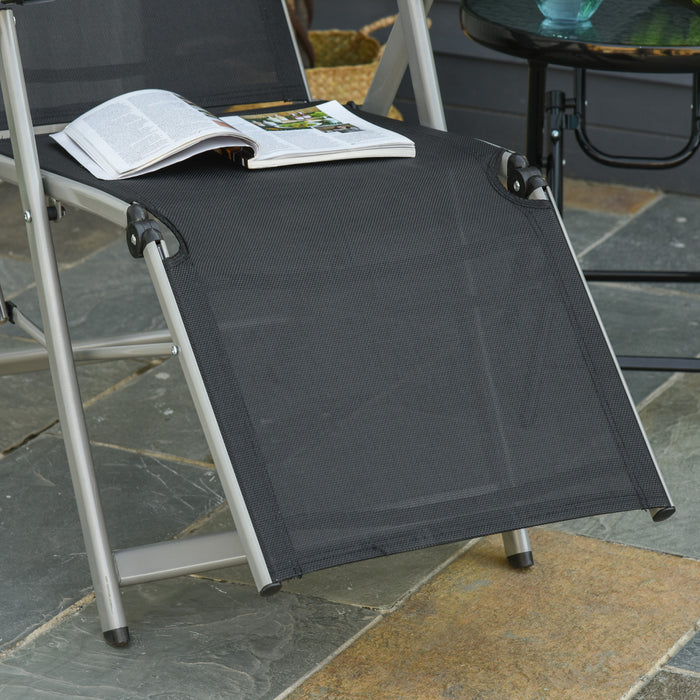 Chaise Longue Pliable Outsunny Avec Dossier Et Repose-pieds Reglables, Noir