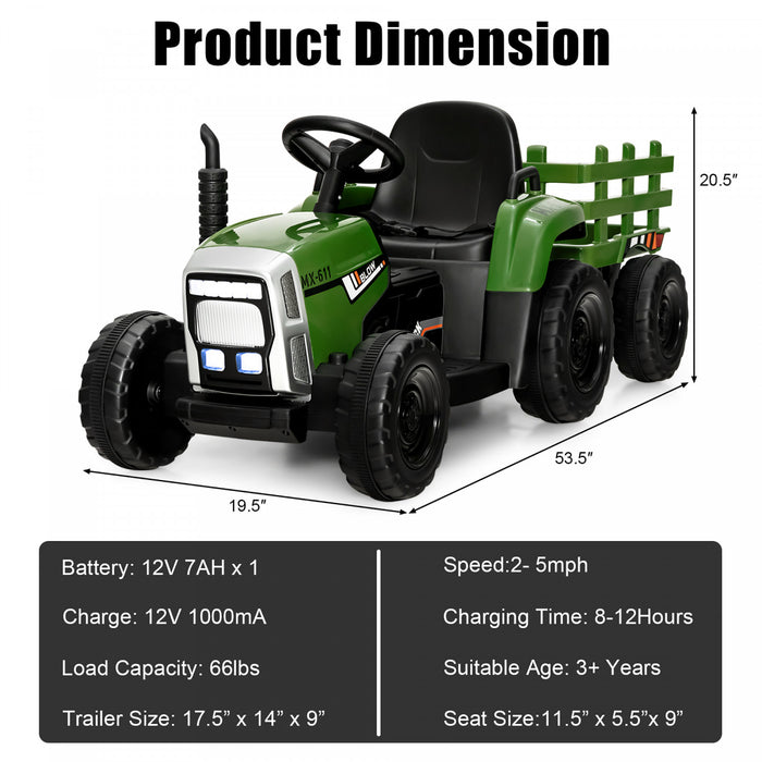 Costway Tracteur A Remorque Electrique 12v Avec Telecommande Et Lumieres Led