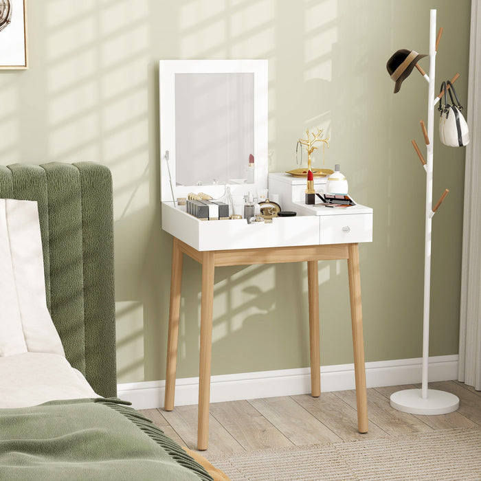 HOMCOM Coiffeuse moderne avec miroir rabattable et 2 tiroirs pour chambre