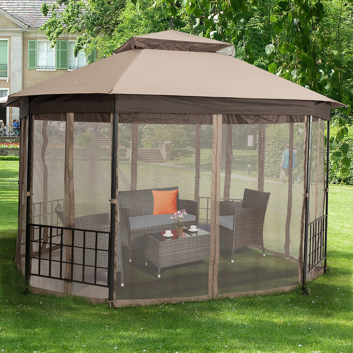 Marque Costway 304,8 Cm X 365,7 Cm Gazebo De Patio Octogonal Avec Double Auvent Et Parois Laterales En Filets