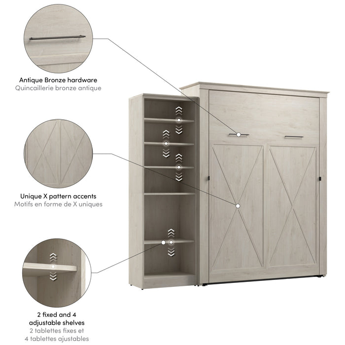 Grand lit escamotable Key West de Bestar de 94 po (L) avec organisateur de garde-robe - blanc chêne lin