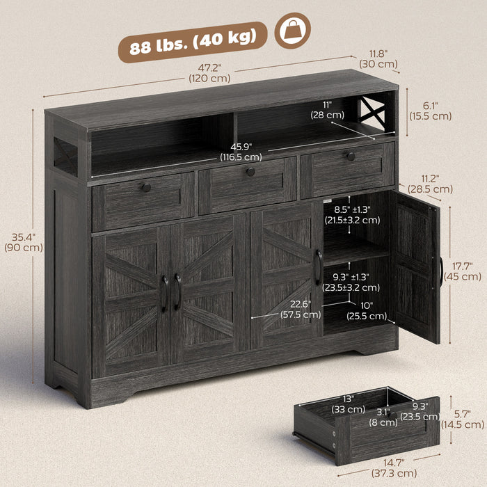 Buffet HOMCOM, Armoire de rangement avec 4 portes et 3 tiroirs Marron fonce
