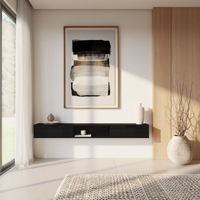 Meuble pour téléviseur mural mince Nordika de 72 po avec 2 armoires de rangement - noir