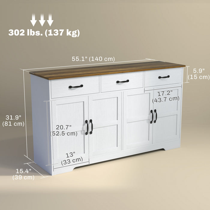HOMCOM Buffet, meuble de bar a cafe avec tiroirs, blanc vieilli