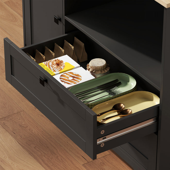 HOMCOM Meuble de rangement de cuisine de 64 po, buffet de cuisine, noir
