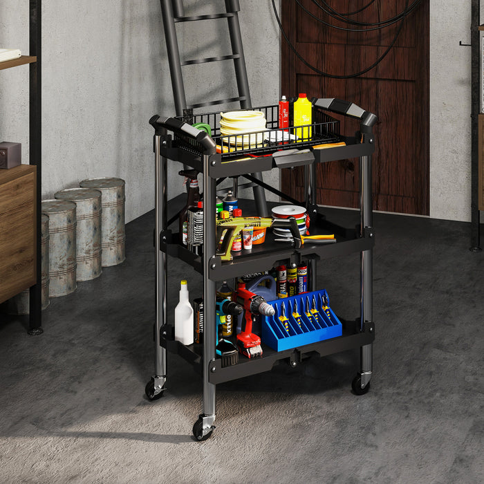 Homcom Chariot A Outils Pliable A 3 Niveaux, Chariot Utilitaire, Noir
