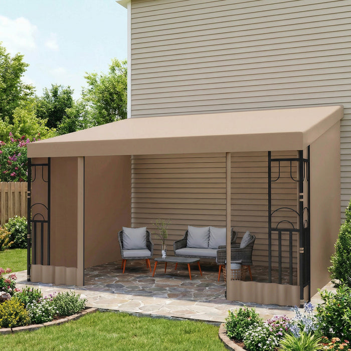 Outsunny Pergola Murale 3 x 4 m avec Rideaux et Moustiquaires