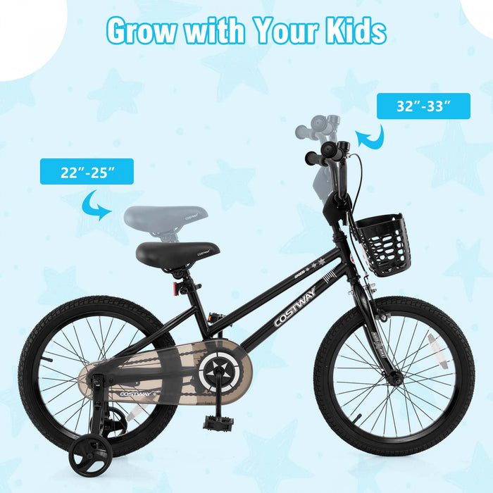 Costway 16\" Velo Pour Enfants Avec Roues D'entrainement Guidon Et Frein A Main Reglable Noir