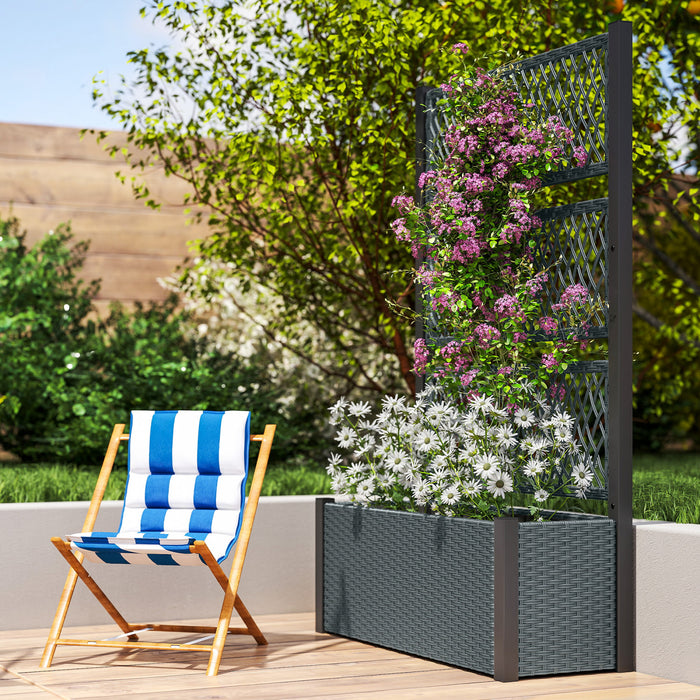 Outsunny Jardiniere avec treillis, jardiniere en osier, Gris Fonce