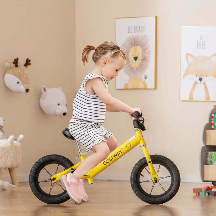 Bicycle D'equilibre Costway 12 Pouces Sans Pedale Bicycle D'entrainement Avec Pneus En Caoutchouc Gonflables Jaune