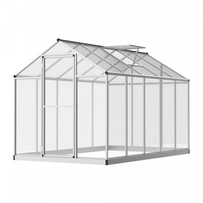 Outsunny Serre De Jardin Aluminium Polycarbonate 5,5 MĠ Dim. 3,03l X 1,83l X 1,95h M Fondation Lucarne Porte Loquet