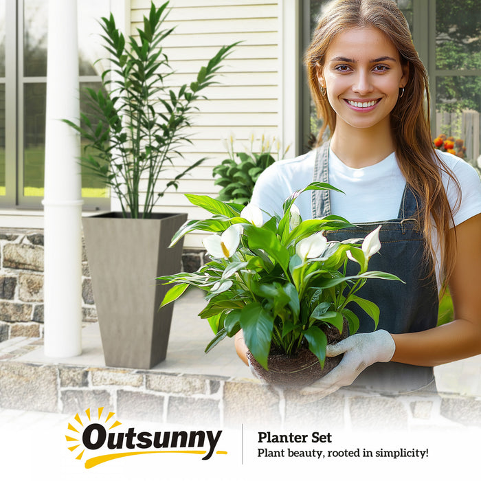 Outsunny Pots de fleurs en plastique de 28\", lot de 3 pots de fleur, gris