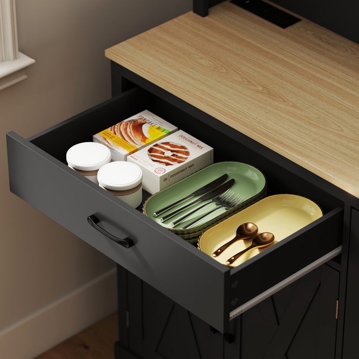 HOMCOM Armoire de Cuisine 69\" avec Station de Charge, Noir