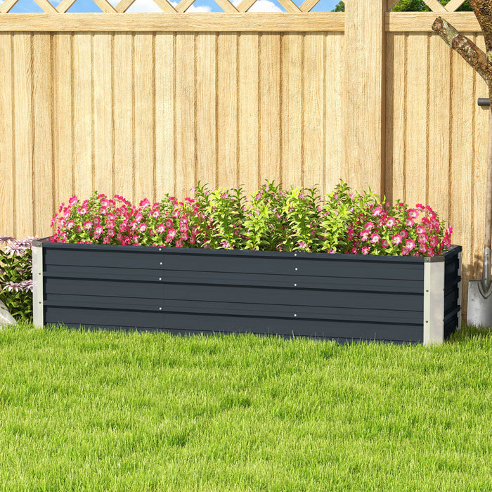 Outsunny Lit de jardin sureleve galvanise, gants d'installation, gris fonce