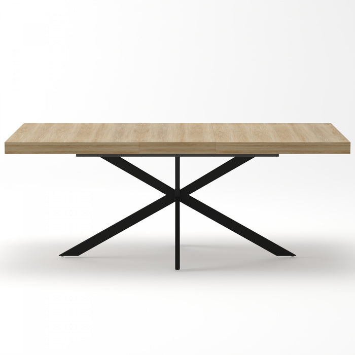 Ethan Table a manger rectangulaire extensible style retro avec rangement cache, couleur naturelle