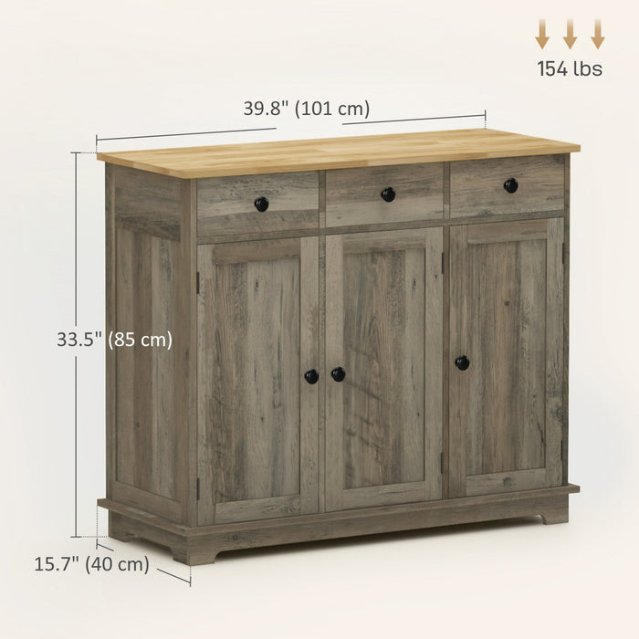 HOMCOM Armoire de bar, buffet, armoire de cuisine avec tiroirs, gris delave