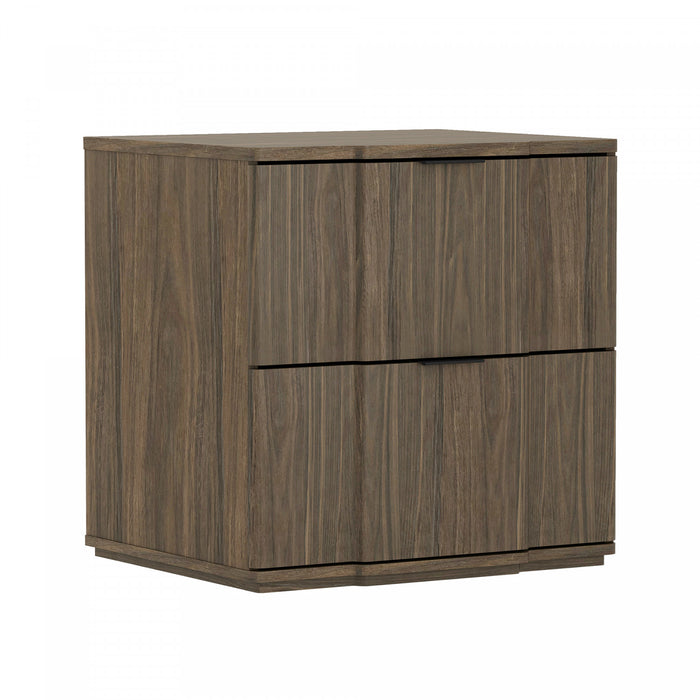 Table de nuit Clive style milieu du siecle moderne 56 cm en noyer et noir (2 tiroirs)