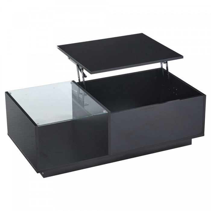James table basse relevable – table avec rangement cache et eclairage LED, noir
