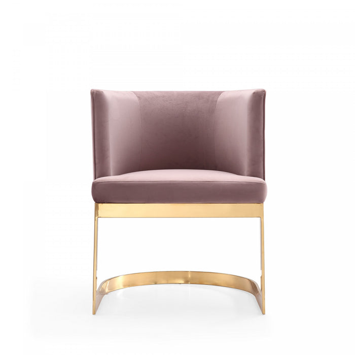 Chaise de salle a manger moderne en velours et metal Aura, rose poudre - Lot de 2