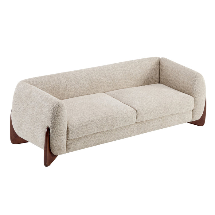 Harold Canape 3 places en bois de 82,75\" avec revetement boucle et sherpa, amande