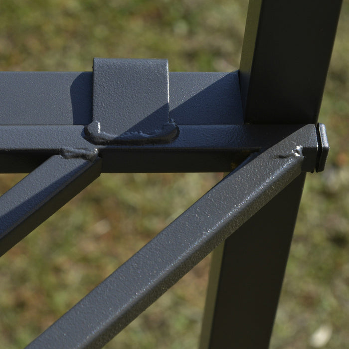 Auvent De Tonnelle De Terrasse Exterieure Outsunny 12 Pi X 10 Pi Avec Toit A Deux Niveaux, Parois Laterales En Maille Amovibles, Etageres De Presentation Triangulaires, Beige