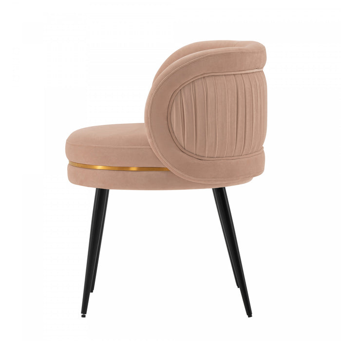 Chaise de salle a manger Kaya en bois moderne et velours coloris nude - Lot de 2