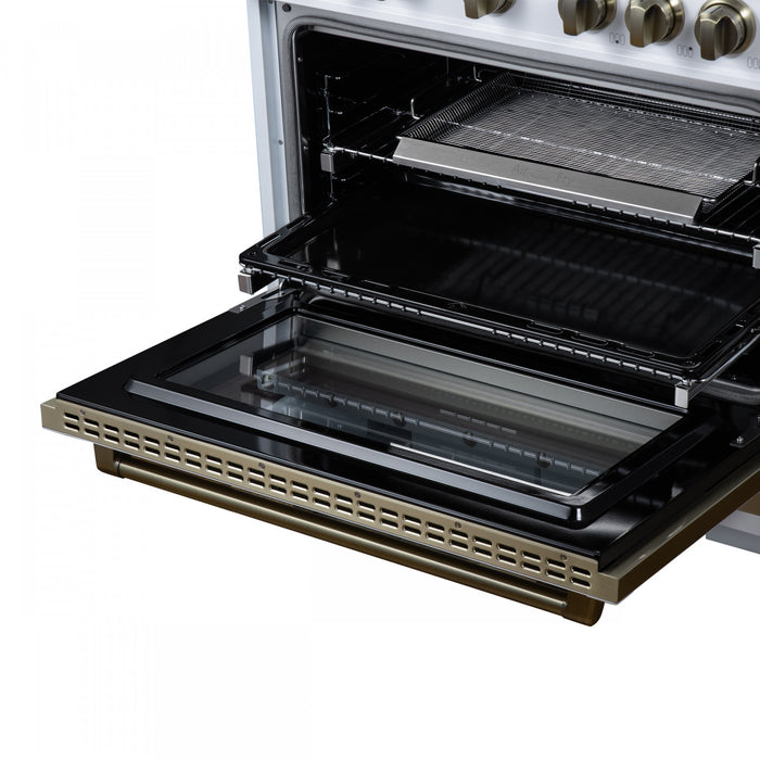 Cuisiniere double combustible Ambassador de 36 po, blanche, 6 bruleurs scelles, 5,2 pi³ – FFSGS6199-36CPWHT