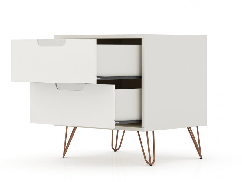 Table de nuit Rockefeller Mid-Century Modern 20\" en blanc casse (2 tiroirs) - Lot de 2