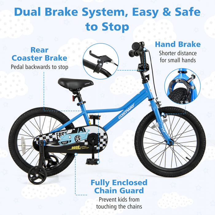 Costway 18\" Velo D'entrainement Pour Enfants Avec Roues D'entrainement Amovibles Pneumatiques Navy