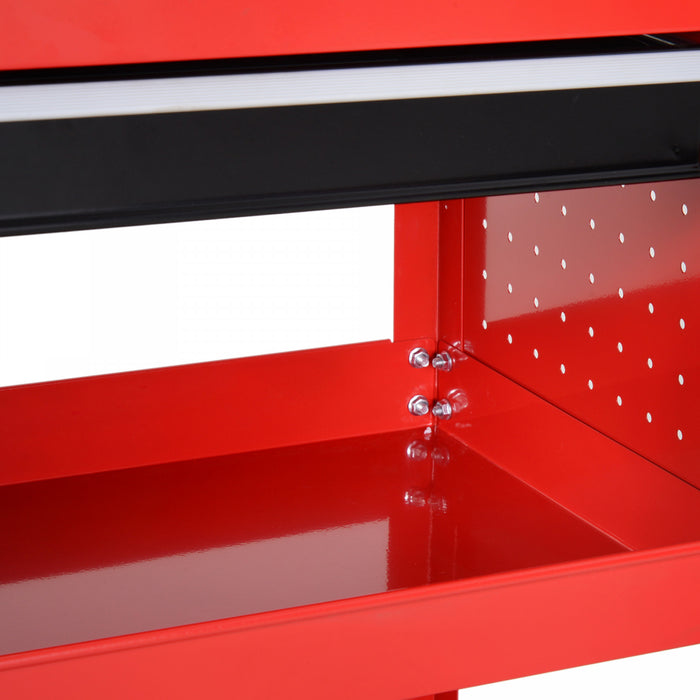 Homcom Chariot A Outils Roulant Avec Rangement Pour Garage, Rouge