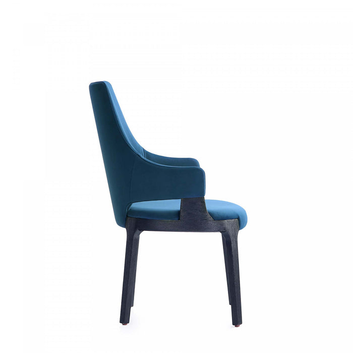 Chaise de salle a manger moderne en bois Kara avec revetement bleu