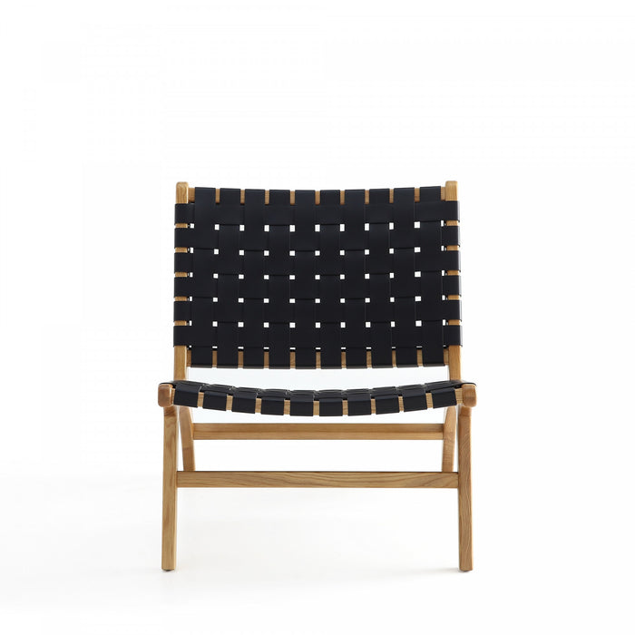 Fauteuil d’appoint Maintenon Industry Chic en bois et cuir vegetalien noir et naturel – Lot de 2