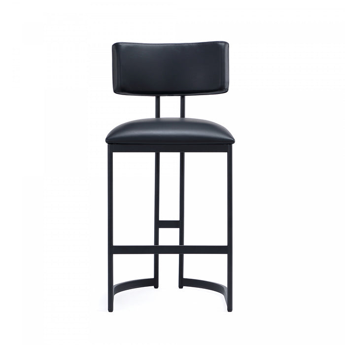 Tabouret de comptoir contemporain moderne Juno en cuir vegetalien et metal, coloris noir