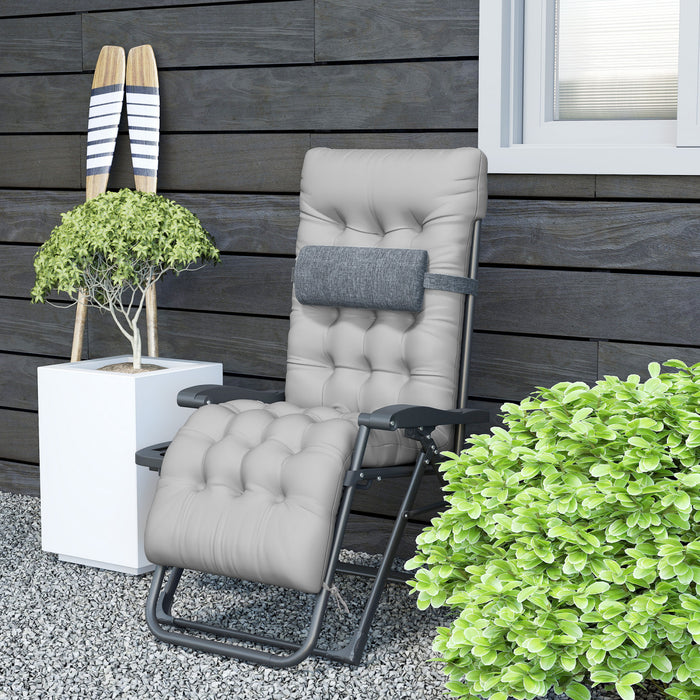 Chaise Longue A Gravite Zero Rembourree Outsunny, Chaise Inclinable Pliante, Grise