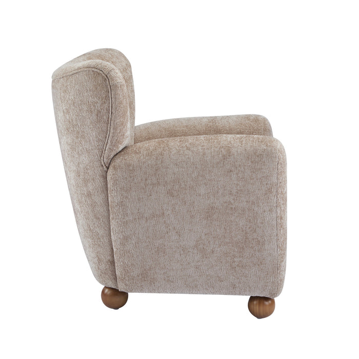 Wingate Fauteuil Aile Confortable en Tissu Premium et Pieds en Bois Massif, Brun Beige