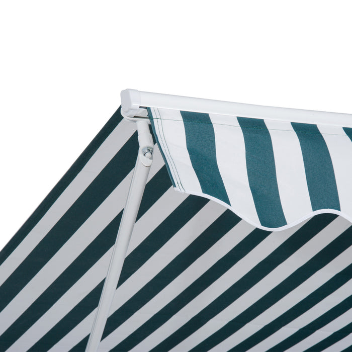 Outsunny 10x8pi Auvent De Terrasse Retractable Manuel Resistant A L'eau Pare-soleil Exterieur Pont Fenetre Porte Auvent Abri Cadre En Aluminium Rayure Verte/blanche