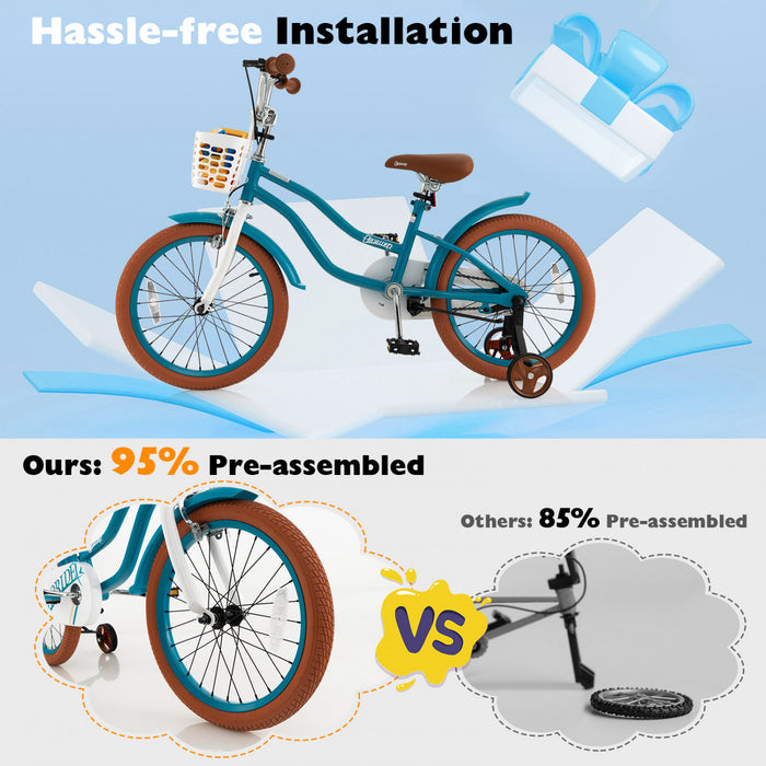 Costway 18\" Enfants Velo Tout-petit Velo Avec Roue D'entrainement Pour Fille De 4 A 8 Ans