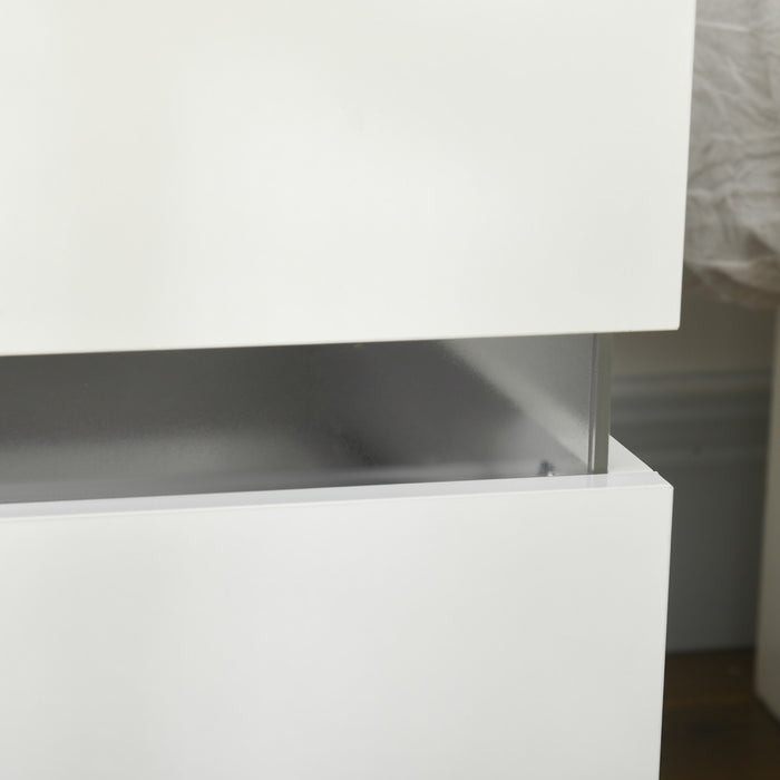 HOMCOM Table de chevet a LED avec tiroirs, Lumiere LED, Blanc