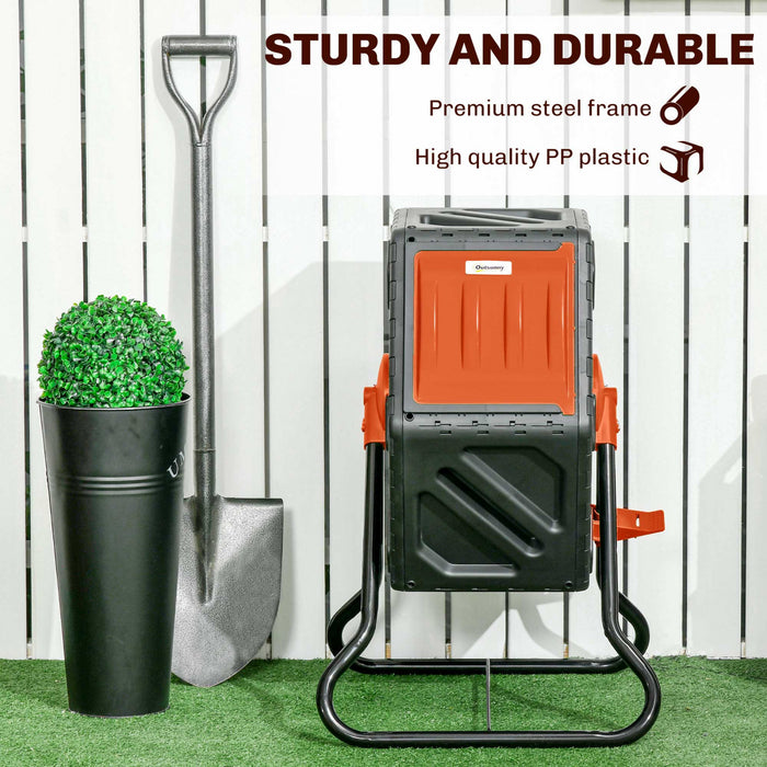 Outsunny Composteur Rotatif 65L, Bac a Compost avec Pieds en Acier, Orange