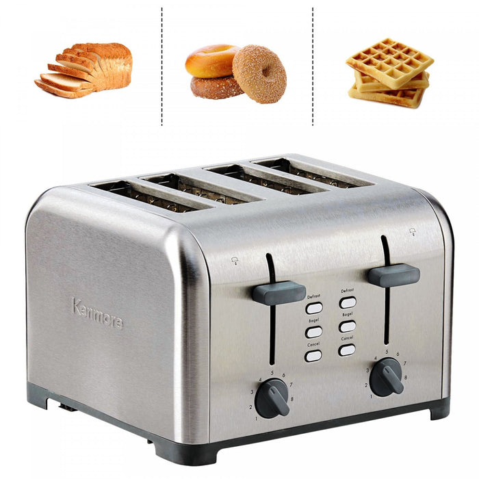 Grille-pain Kenmore à 4 tranches avec deux panneaux de commande, acier inoxydable - KKTSDC4SS