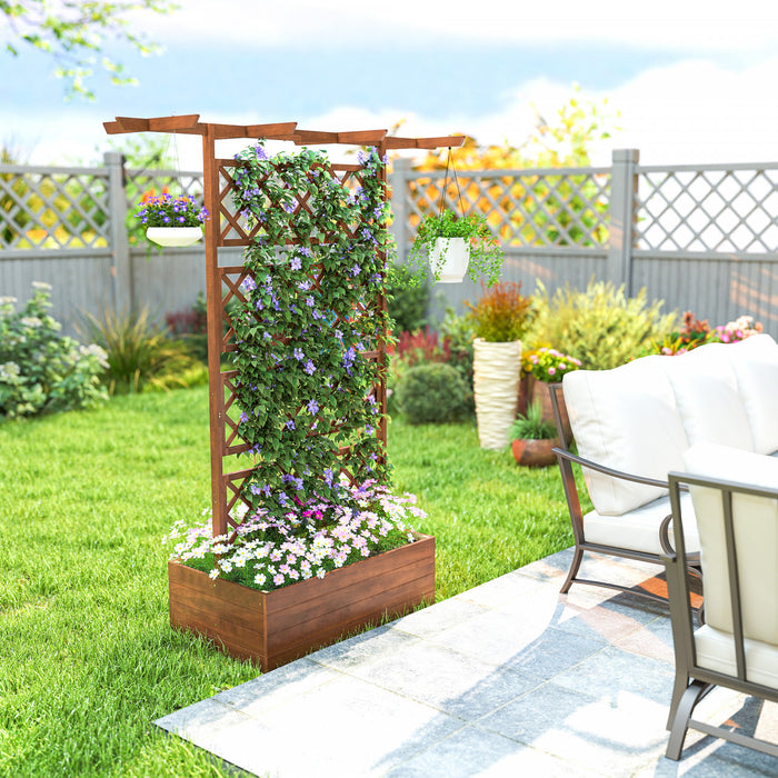 Outsunny Jardiniere en bois surelevee avec treillis, Orange