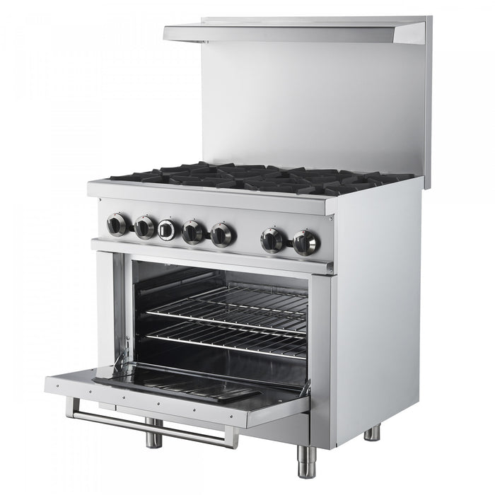 Cuisiniere a gaz Commerciale en acier inoxydable de 36 po, 6 bruleurs, 180 000 BTU – FCMGR0093-36
