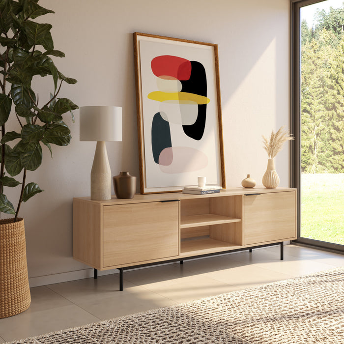 Meuble pour téléviseur Hamilton de Nordika de 70 po avec 2 armoires de rangement - chêne blond naturel